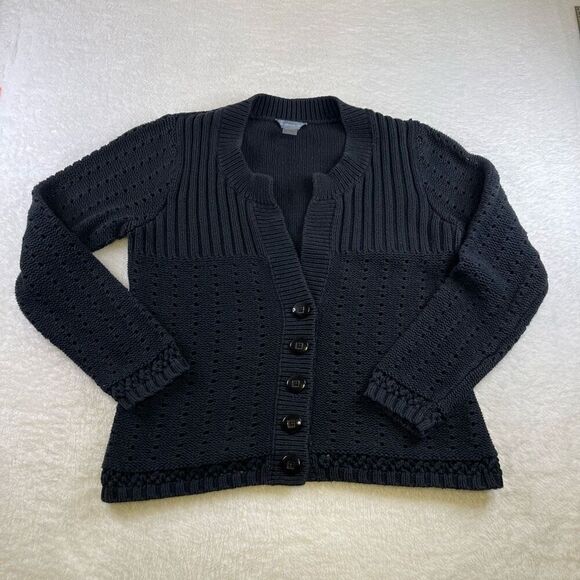 Hillard & Hanson Cardigan Sweater Womens XL Button V-Neck Long Sleeve Black - Picture 1 of 13